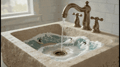 AI video from image: surreal sink surfers output